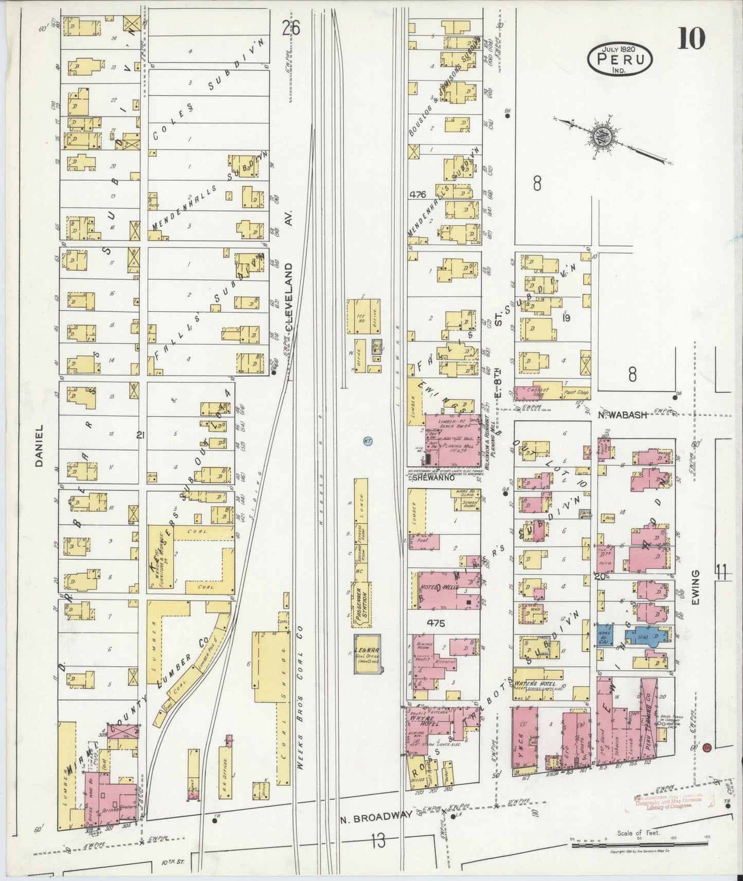 Sanborn Fire Insurance Map from Peru, Miami County, Indiana (1920), Sheet #0010 - Historic Sanborn Fire Insurance Map Print, vintage old map wall art, antique decor, genealogy gift, Indiana Indiana map