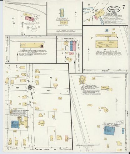 Sanborn Fire Insurance Map from Plymouth, Wayne County, Michigan (1918), Sheet #0007 - Historic Sanborn Fire Insurance Map Print, vintage old map wall art, antique decor, genealogy gift, Michigan Michigan map