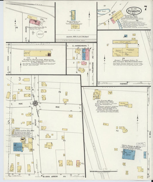 Sanborn Fire Insurance Map from Plymouth, Wayne County, Michigan (1918), Sheet #0007 - Historic Sanborn Fire Insurance Map Print, vintage old map wall art, antique decor, genealogy gift, Michigan Michigan map