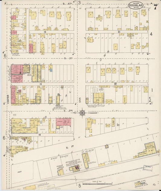 Sanborn Fire Insurance Map from Douglas, Converse County, Wyoming (1912), Sheet #0007 - Historic Sanborn Fire Insurance Map Print, vintage old map wall art, antique decor, genealogy gift, Wyoming Wyoming map