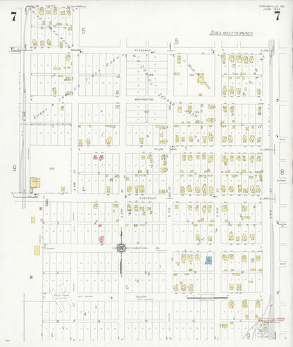 Sanborn Fire Insurance Map from Noblesville, Hamilton County, Indiana (1933), Sheet #0007 - Complete Map Set gallery image, historic Sanborn map, vintage wall art, Indiana Indiana