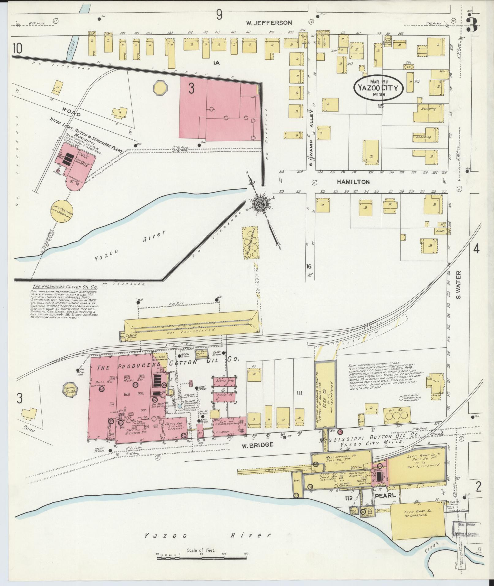 Sanborn Fire Insurance Map from Yazoo City, Yazoo County, Mississippi (1911), Sheet #0003 - Historic Sanborn Fire Insurance Map Print, vintage old map wall art, antique decor, genealogy gift, Mississippi Mississippi map