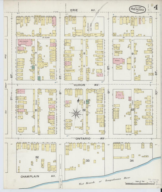 Sanborn Fire Insurance Map from Renovo, Clinton County, Pennsylvania (1887), Sheet #0004 - Historic Sanborn Fire Insurance Map Print, vintage old map wall art, antique decor, genealogy gift, Pennsylvania Pennsylvania map