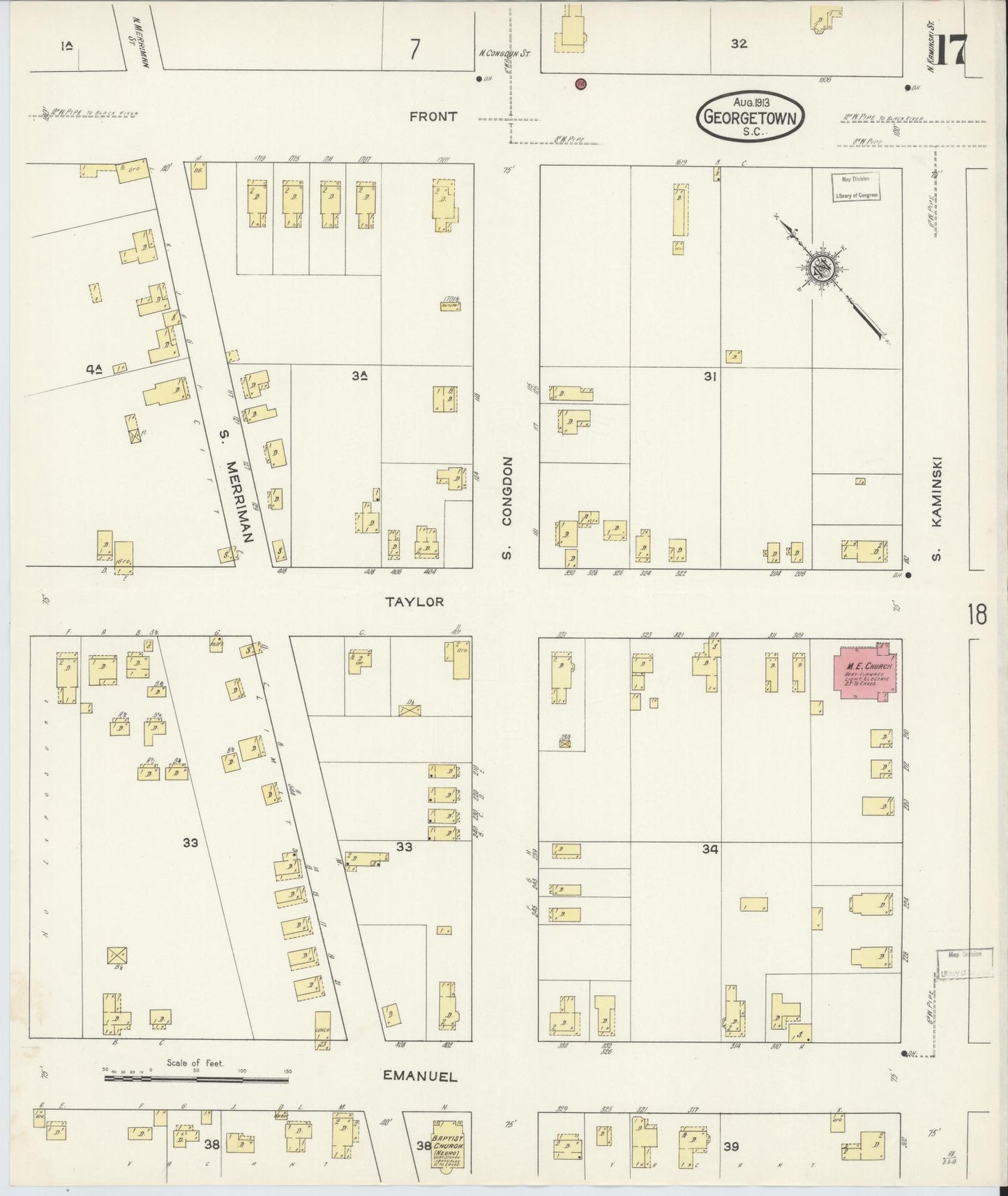 Sanborn Fire Insurance Map from Georgetown, Georgetown County, South Carolina (1913), Sheet #0017 - Complete Map Set gallery image, historic Sanborn map, vintage wall art, South Carolina South Carolina