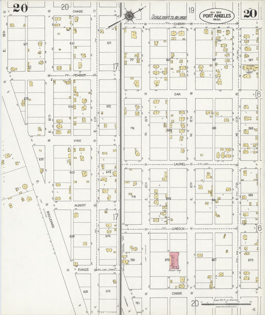 Sanborn Fire Insurance Map from Port Angeles, Clallam County, Washington (1924), Sheet #0020 - Historic Sanborn Fire Insurance Map Print, vintage old map wall art, antique decor, genealogy gift, Washington Washington map