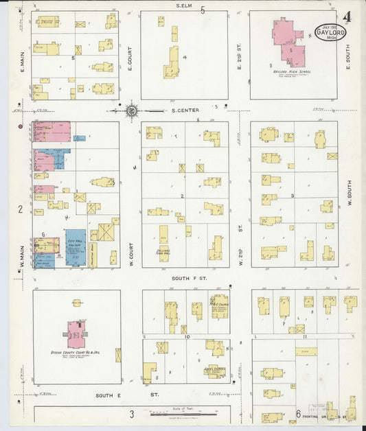 Sanborn Fire Insurance Map from Gaylord, Otsego County, Michigan (1916), Sheet #0004 - Historic Sanborn Fire Insurance Map Print, vintage old map wall art, antique decor, genealogy gift, Michigan Michigan map