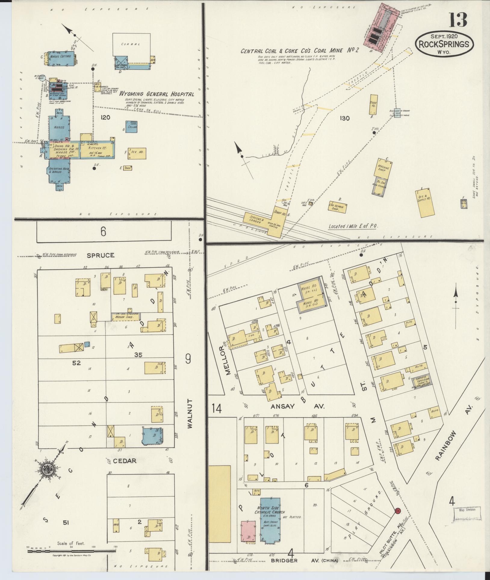 Sanborn Fire Insurance Map from Rock Springs, Sweetwater County, Wyoming (1920), Sheet #0013 - Complete Map Set gallery image, historic Sanborn map, vintage wall art, Wyoming Wyoming