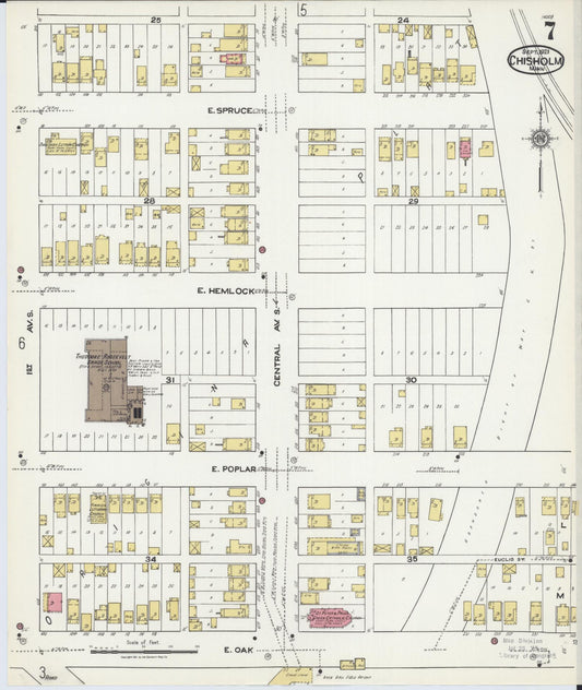 Sanborn Fire Insurance Map from Chisholm, Saint Louis County, Minnesota (1921), Sheet #0007 - Historic Sanborn Fire Insurance Map Print, vintage old map wall art, antique decor, genealogy gift, Minnesota Minnesota map