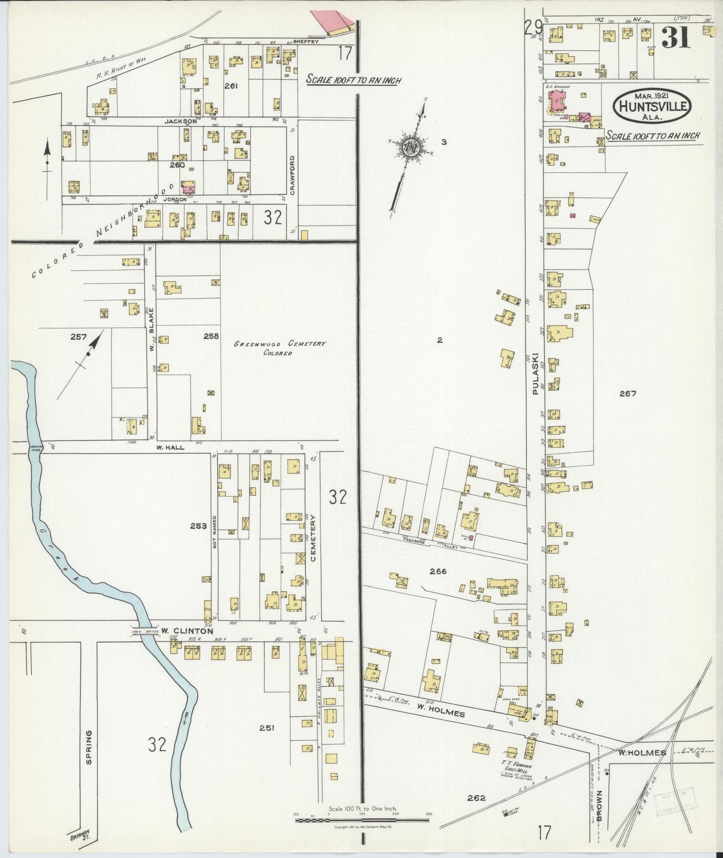 Sanborn Fire Insurance Map from Huntsville, Madison County, Alabama (1921), Sheet #0031 - Complete Map Set gallery image, historic Sanborn map, vintage wall art, Alabama Alabama