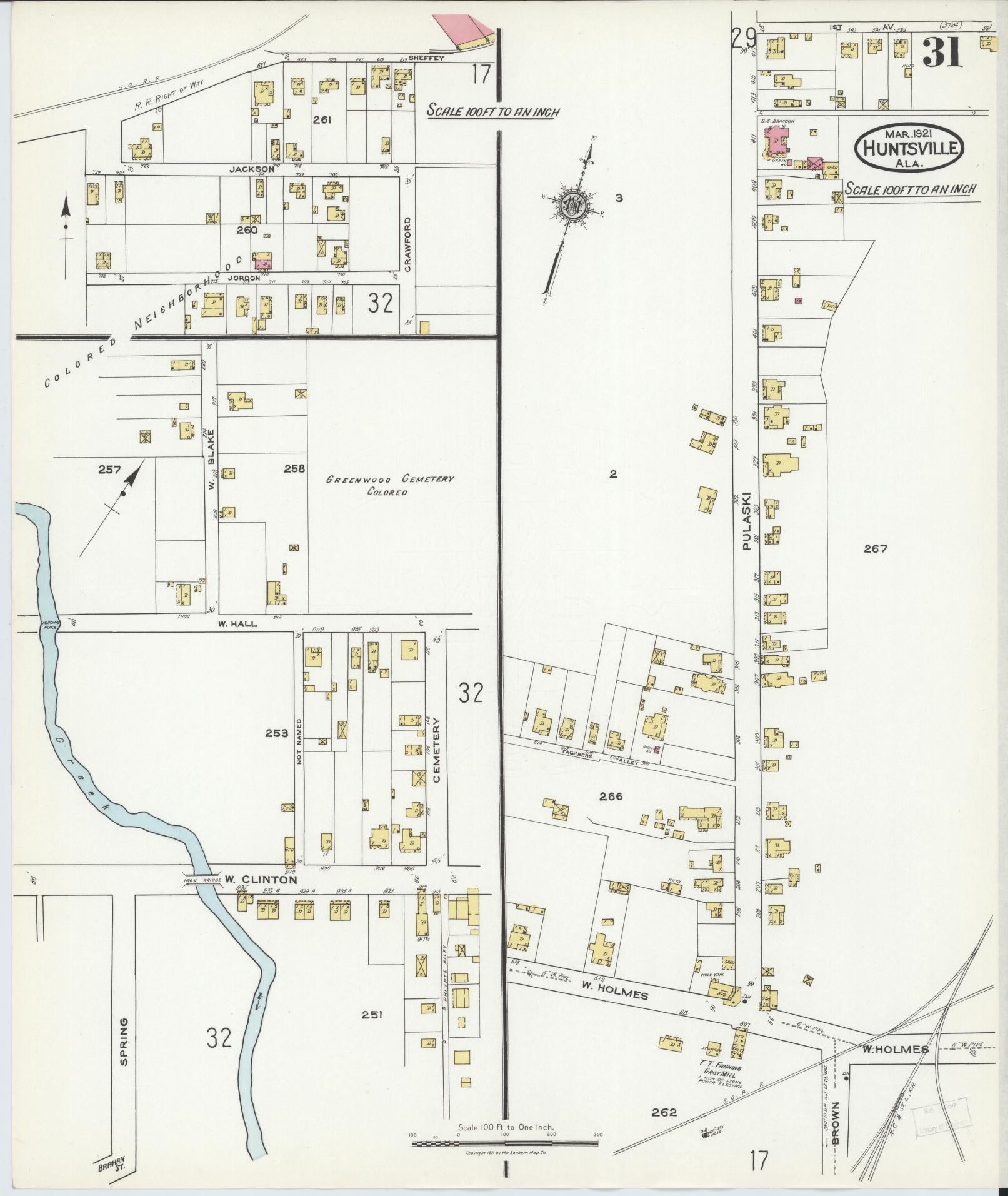 Sanborn Fire Insurance Map from Huntsville, Madison County, Alabama (1921), Sheet #0031 - Complete Map Set gallery image, historic Sanborn map, vintage wall art, Alabama Alabama