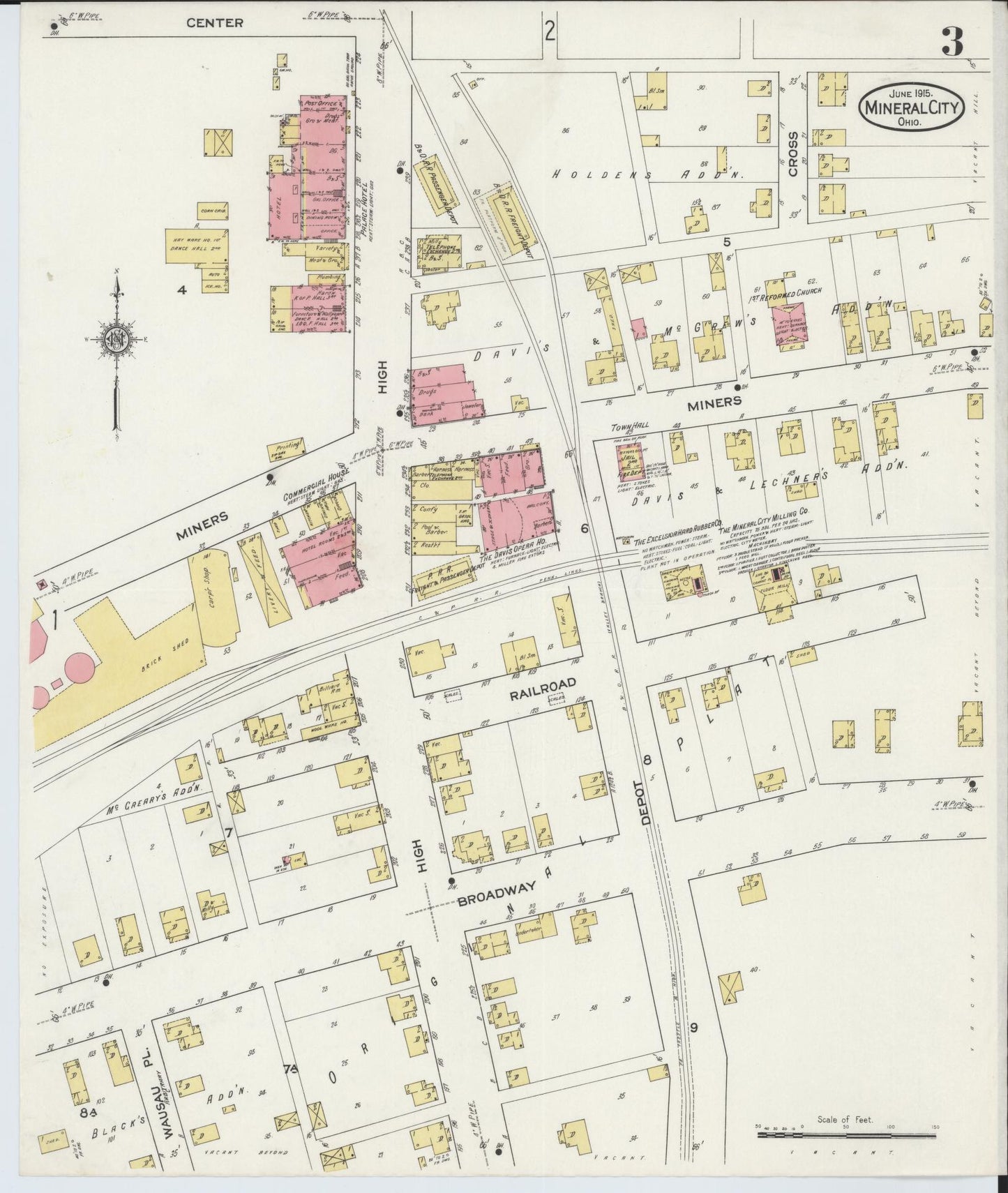 Sanborn Fire Insurance Map from Mineral City, Tuscarawas County, Ohio (1915), Sheet #0003 - Historic Sanborn Fire Insurance Map Print, vintage old map wall art, antique decor, genealogy gift, Ohio Ohio map