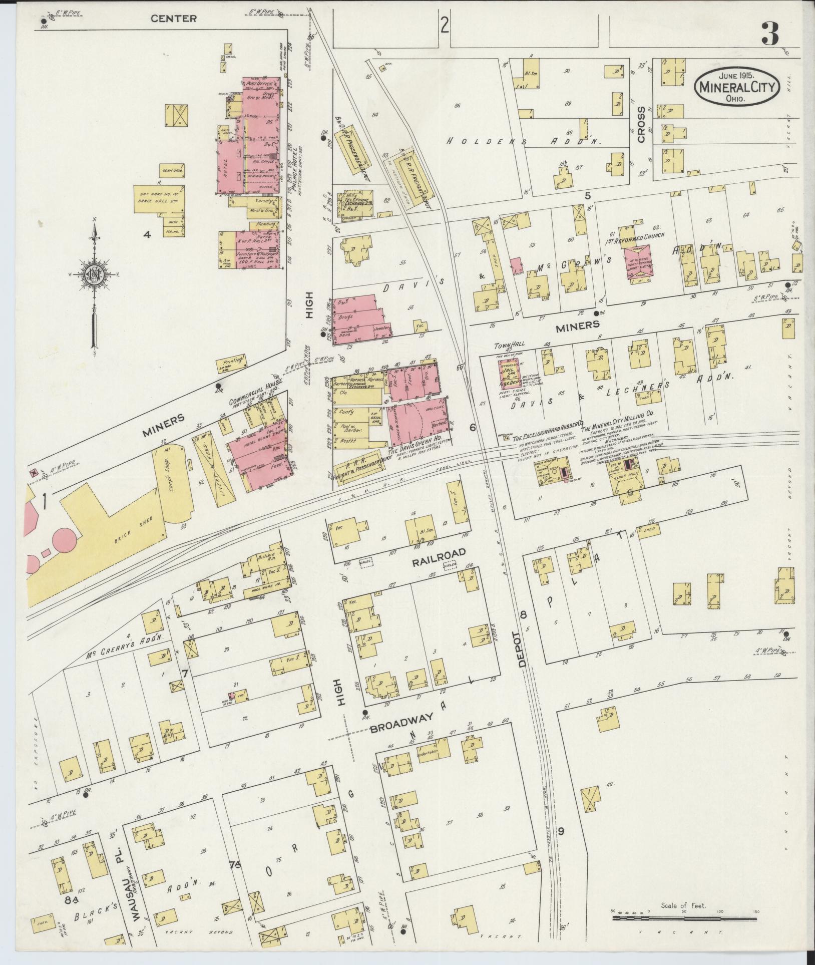 Sanborn Fire Insurance Map from Mineral City, Tuscarawas County, Ohio (1915), Sheet #0003 - Historic Sanborn Fire Insurance Map Print, vintage old map wall art, antique decor, genealogy gift, Ohio Ohio map