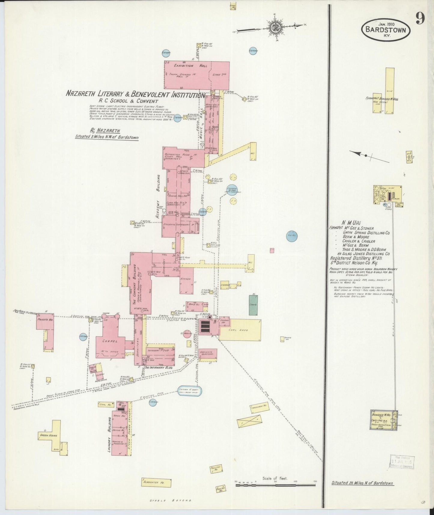 Sanborn Fire Insurance Map from Bardstown, Nelson County, Kentucky (1910), Sheet #0009 - Complete Map Set gallery image, historic Sanborn map, vintage wall art, Kentucky Kentucky