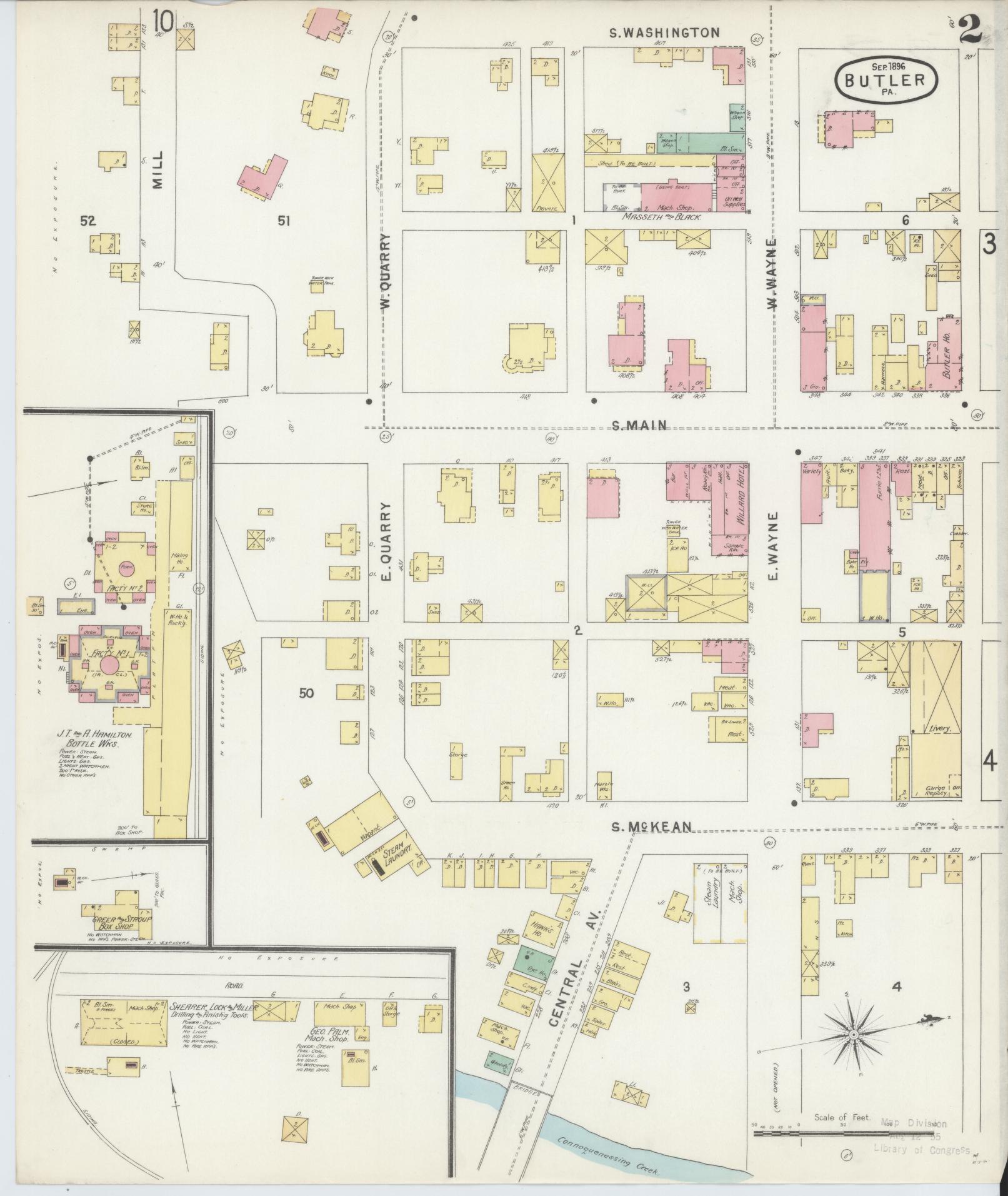 Sanborn Fire Insurance Map from Butler, Butler County, Pennsylvania (1896), Sheet #0002 - Historic Sanborn Fire Insurance Map Print, vintage old map wall art, antique decor, genealogy gift, Pennsylvania Pennsylvania map