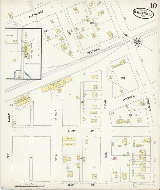 Sanborn Fire Insurance Map from Walla Walla, Walla Walla County, Washington (1890), Sheet #0010 - Historic Sanborn Fire Insurance Map Print, vintage old map wall art, antique decor, genealogy gift, Washington Washington map