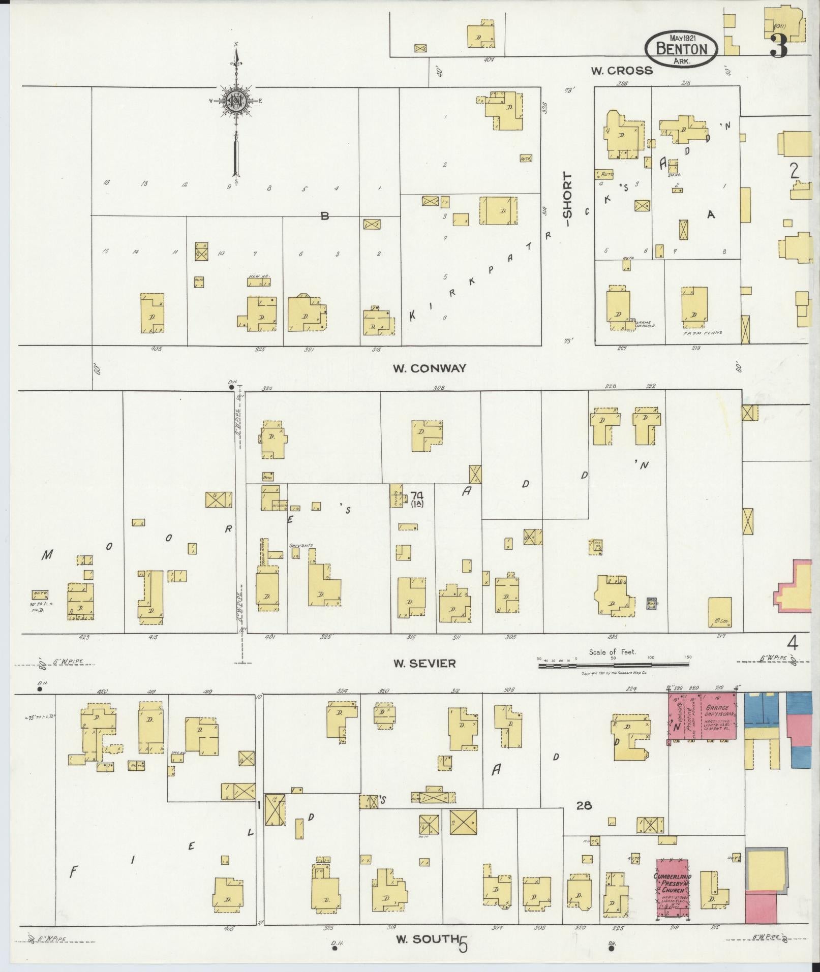 Sanborn Fire Insurance Map from Benton, Saline County, Arkansas (1921), Sheet #0003 - Historic Sanborn Fire Insurance Map Print, vintage old map wall art, antique decor, genealogy gift, Arkansas Arkansas map