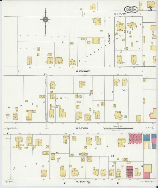 Sanborn Fire Insurance Map from Benton, Saline County, Arkansas (1921), Sheet #0003 - Historic Sanborn Fire Insurance Map Print, vintage old map wall art, antique decor, genealogy gift, Arkansas Arkansas map