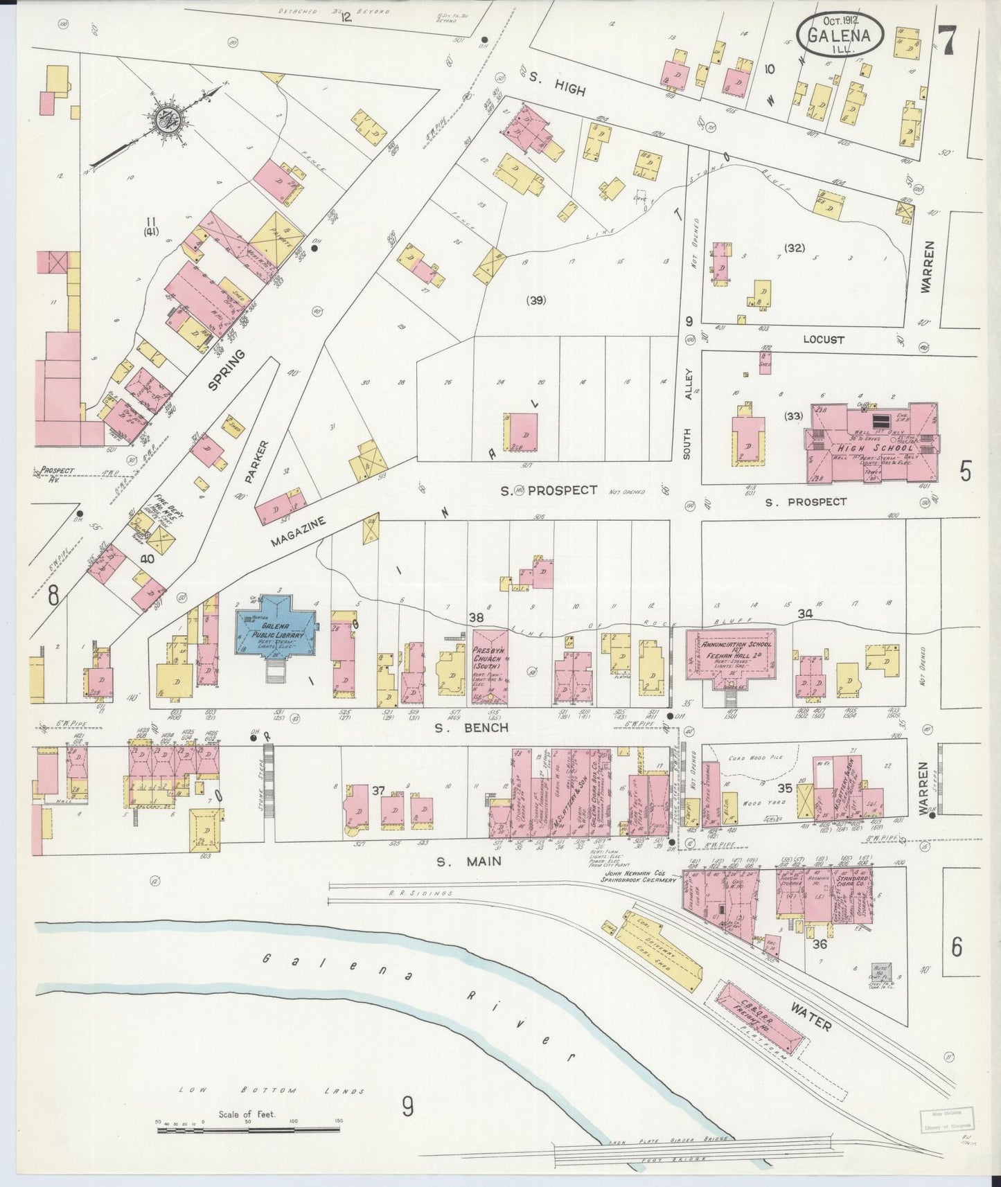 Sanborn Fire Insurance Map from Galena, Jo Daviess County, Illinois (1912), Sheet #0007 - Complete Map Set gallery image, historic Sanborn map, vintage wall art, Illinois Illinois