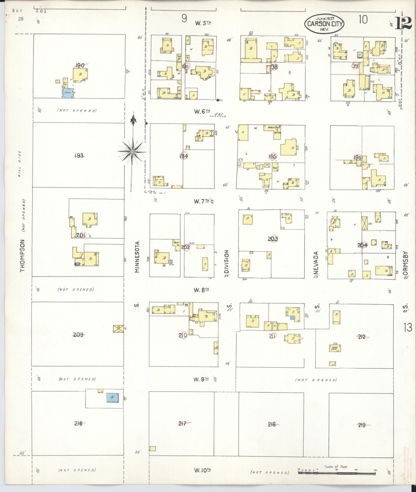 Sanborn Fire Insurance Map from Carson City, Carson City County, Nevada (1941), Sheet #0012 - Complete Map Set gallery image, historic Sanborn map, vintage wall art, Nevada Nevada