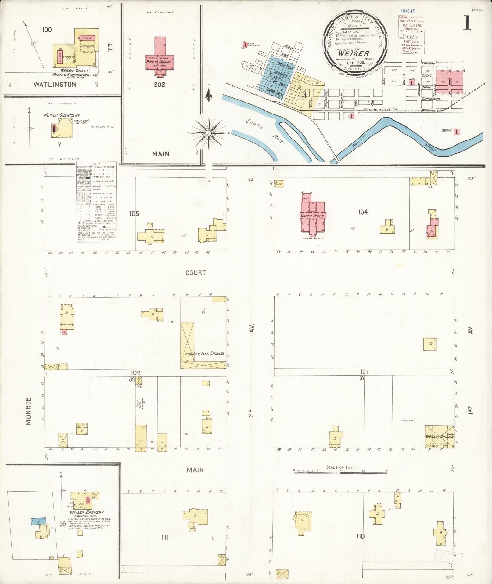 Sanborn Fire Insurance Map from Weiser, Washington County, Idaho (1900), Sheet #0001 - Complete Map Set gallery image, historic Sanborn map, vintage wall art, Idaho Idaho