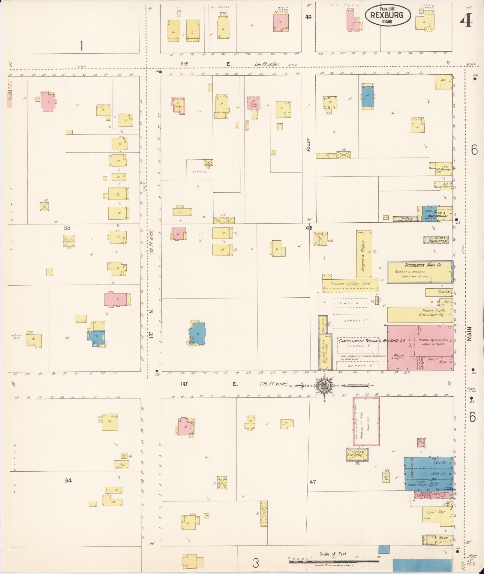 Sanborn Fire Insurance Map from Rexburg, Madison County, Idaho (1918), Sheet #0004 - Complete Map Set gallery image, historic Sanborn map, vintage wall art, Idaho Idaho