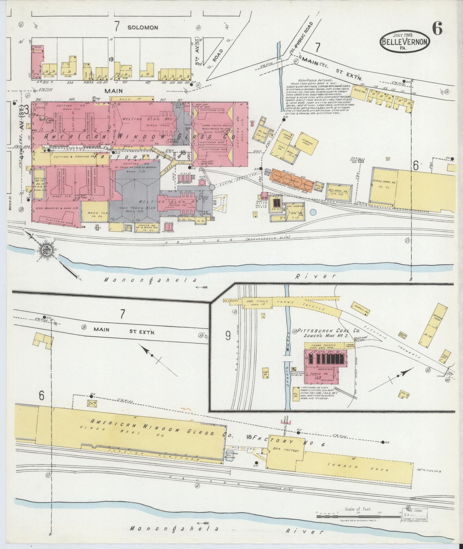 Sanborn Fire Insurance Map from Belle Vernon, Fayette County, Pennsylvania (1918), Sheet #0006 - Historic Sanborn Fire Insurance Map Print, vintage old map wall art, antique decor, genealogy gift, Pennsylvania Pennsylvania map