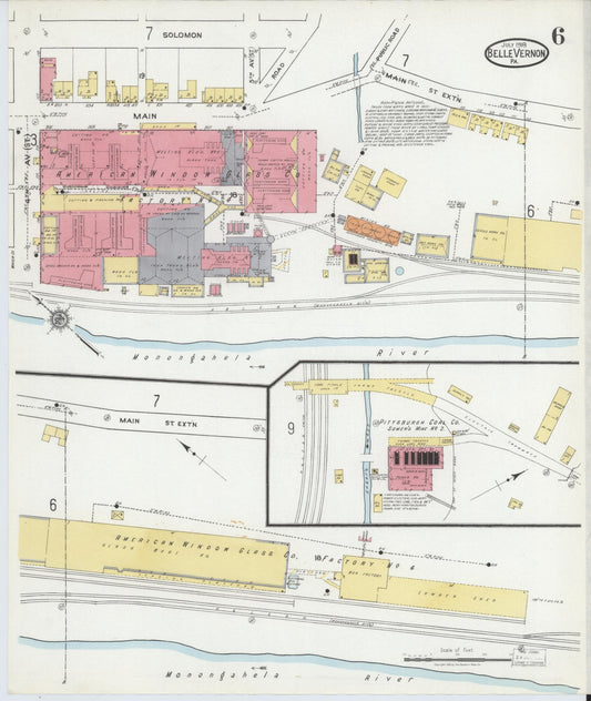 Sanborn Fire Insurance Map from Belle Vernon, Fayette County, Pennsylvania (1918), Sheet #0006 - Historic Sanborn Fire Insurance Map Print, vintage old map wall art, antique decor, genealogy gift, Pennsylvania Pennsylvania map