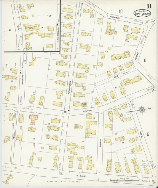 Sanborn Fire Insurance Map from Brattleboro, Windham County, Vermont (1912), Sheet #0011 - Historic Sanborn Fire Insurance Map Print, vintage old map wall art, antique decor, genealogy gift, Vermont Vermont map