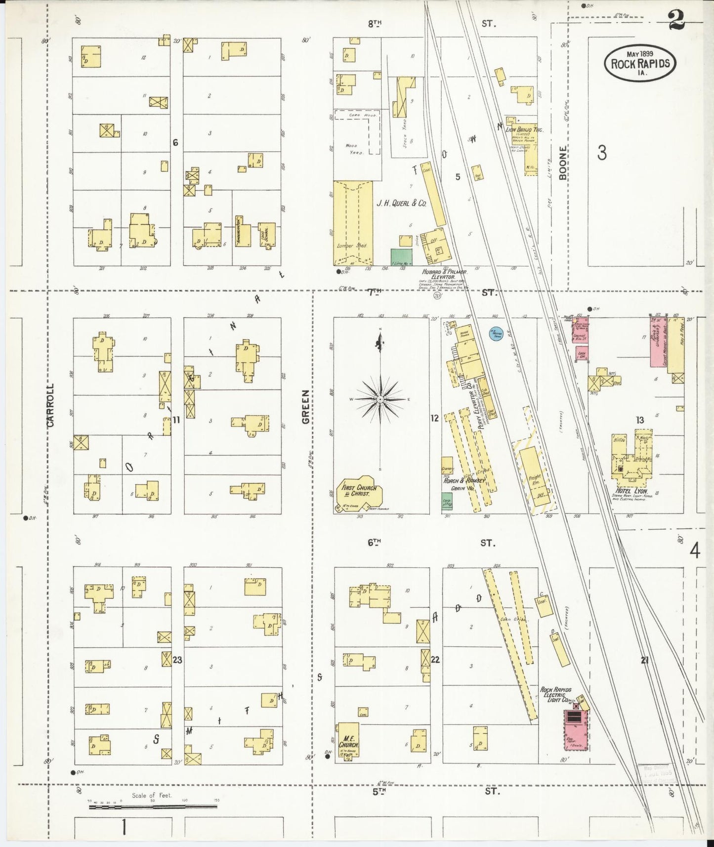 Sanborn Fire Insurance Map from Rock Rapids, Lyon County, Iowa (1899), Sheet #0002 - Historic Sanborn Fire Insurance Map Print, vintage old map wall art