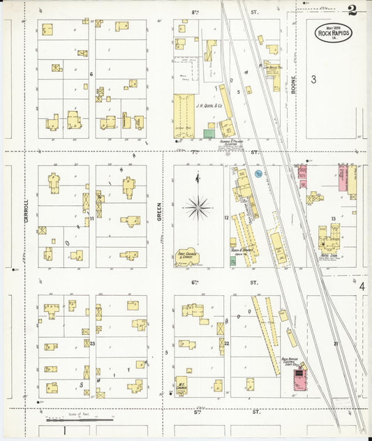 Sanborn Fire Insurance Map from Rock Rapids, Lyon County, Iowa (1899), Sheet #0002 - Historic Sanborn Fire Insurance Map Print, vintage old map wall art