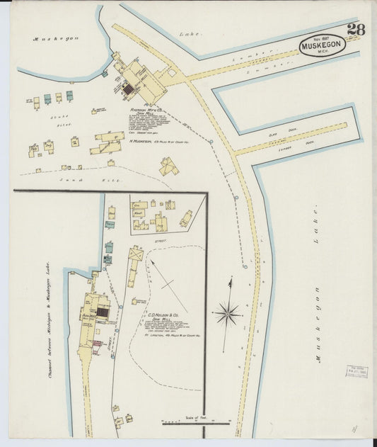 Sanborn Fire Insurance Map from Muskegon, Muskegon County, Michigan (1887), Sheet #0028 - Historic Sanborn Fire Insurance Map Print, vintage old map wall art, antique decor, genealogy gift, Michigan Michigan map