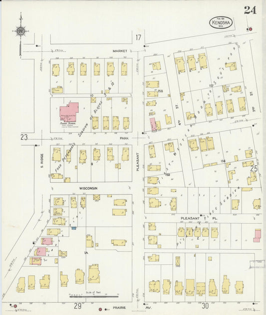 Sanborn Fire Insurance Map from Kenosha, Kenosha County, Wisconsin (1911), Sheet #0024 - Historic Sanborn Fire Insurance Map Print, vintage old map wall art, antique decor, genealogy gift, Wisconsin Wisconsin map