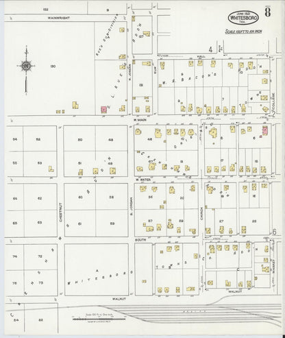 Sanborn Fire Insurance Map from Whitesboro, Grayson County, Texas (1921), Sheet #0008 - Complete Map Set gallery image, historic Sanborn map, vintage wall art, Texas Texas