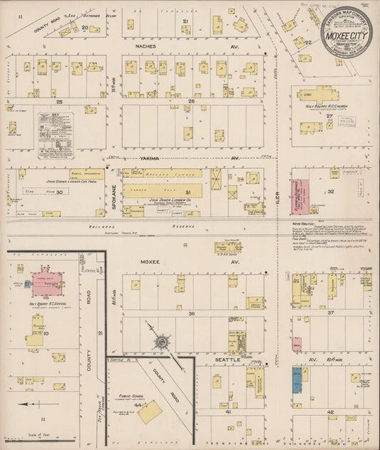 Sanborn Fire Insurance Map from Moxee City, Yakima County, Washington (1922), Sheet #0001 - Historic Sanborn Fire Insurance Map Print, vintage old map wall art, antique decor, genealogy gift, Washington Washington map