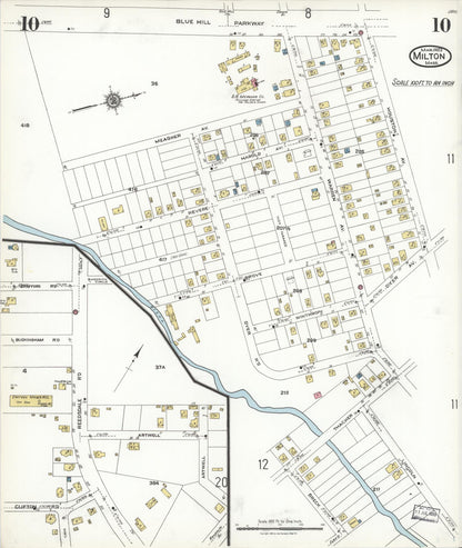 Sanborn Fire Insurance Map from Milton, Norfolk County, Massachusetts (1923), Sheet #0010 - Historic Sanborn Fire Insurance Map Print, vintage old map wall art, antique decor, genealogy gift, Massachusetts Massachusetts map
