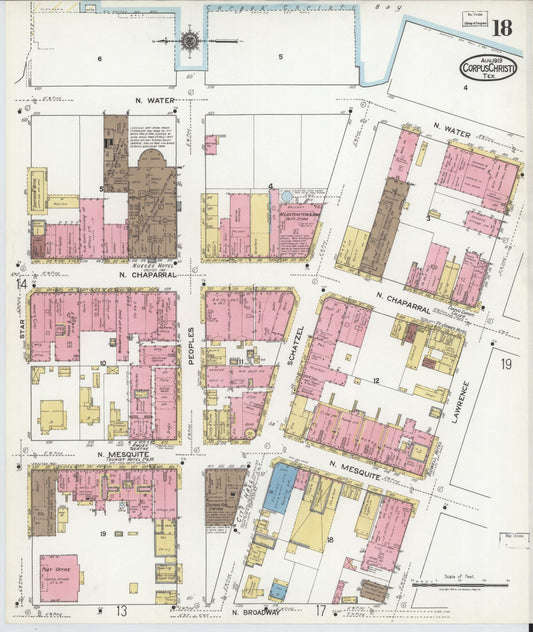 Sanborn Fire Insurance Map from Corpus Christi, Nueces County, Texas (1919), Sheet #0018 - Historic Sanborn Fire Insurance Map Print, vintage old map wall art, antique decor, genealogy gift, Texas Texas map