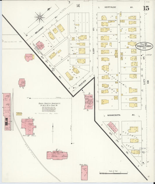Sanborn Fire Insurance Map from Grand Forks, Grand Forks County, North Dakota (1906), Sheet #0015 - Historic Sanborn Fire Insurance Map Print, vintage old map wall art, antique decor, genealogy gift, North Dakota North Dakota map