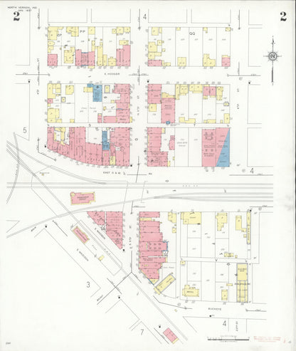 Sanborn Fire Insurance Map from North Vernon, Jennings County, Indiana (1937), Sheet #0002 - Historic Sanborn Fire Insurance Map Print, vintage old map wall art, antique decor, genealogy gift, Indiana Indiana map