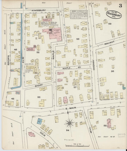 Sanborn Fire Insurance Map from Waterbury, New Haven County, Connecticut (1884), Sheet #0003 - Complete Map Set gallery image, historic Sanborn map, vintage wall art, Connecticut Connecticut