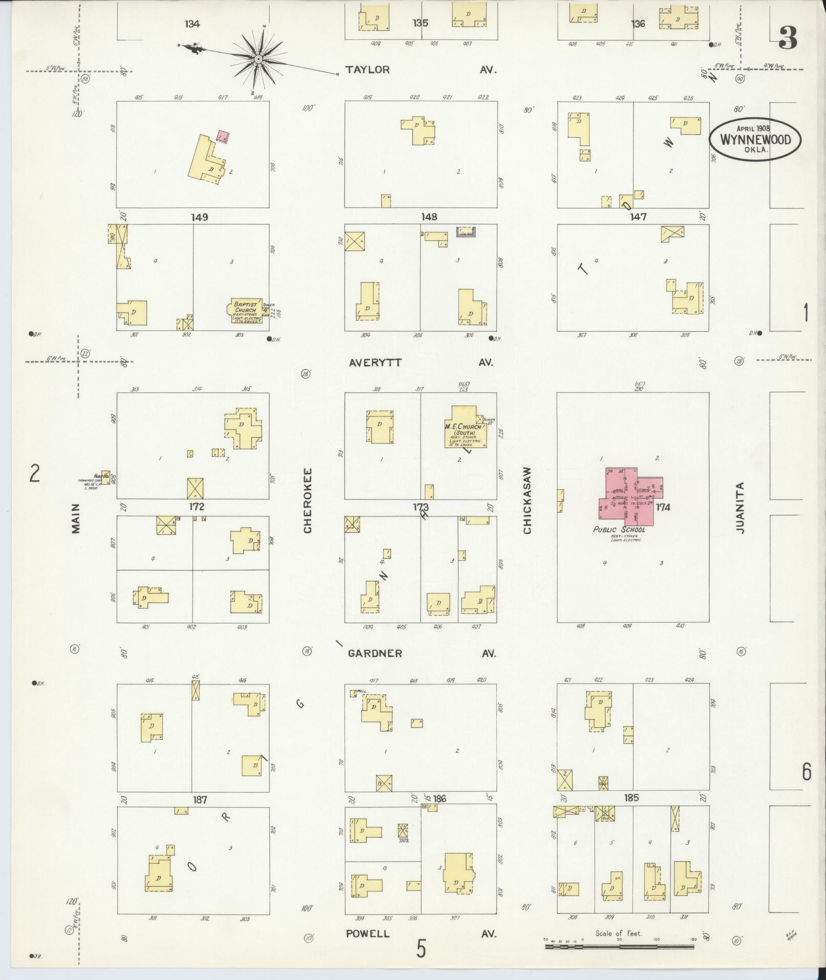 Sanborn Fire Insurance Map from Wynnewood, Garvin County, Oklahoma (1908), Sheet #0003 - Complete Map Set gallery image, historic Sanborn map, vintage wall art, Oklahoma Oklahoma
