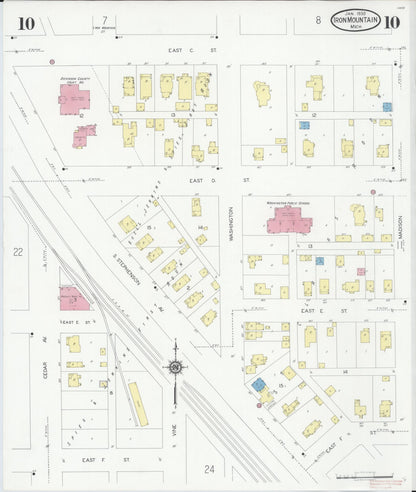 Sanborn Fire Insurance Map from Iron Mountain, Dickinson County, Michigan (1930), Sheet #0010 - Complete Map Set gallery image, historic Sanborn map, vintage wall art, Michigan Michigan