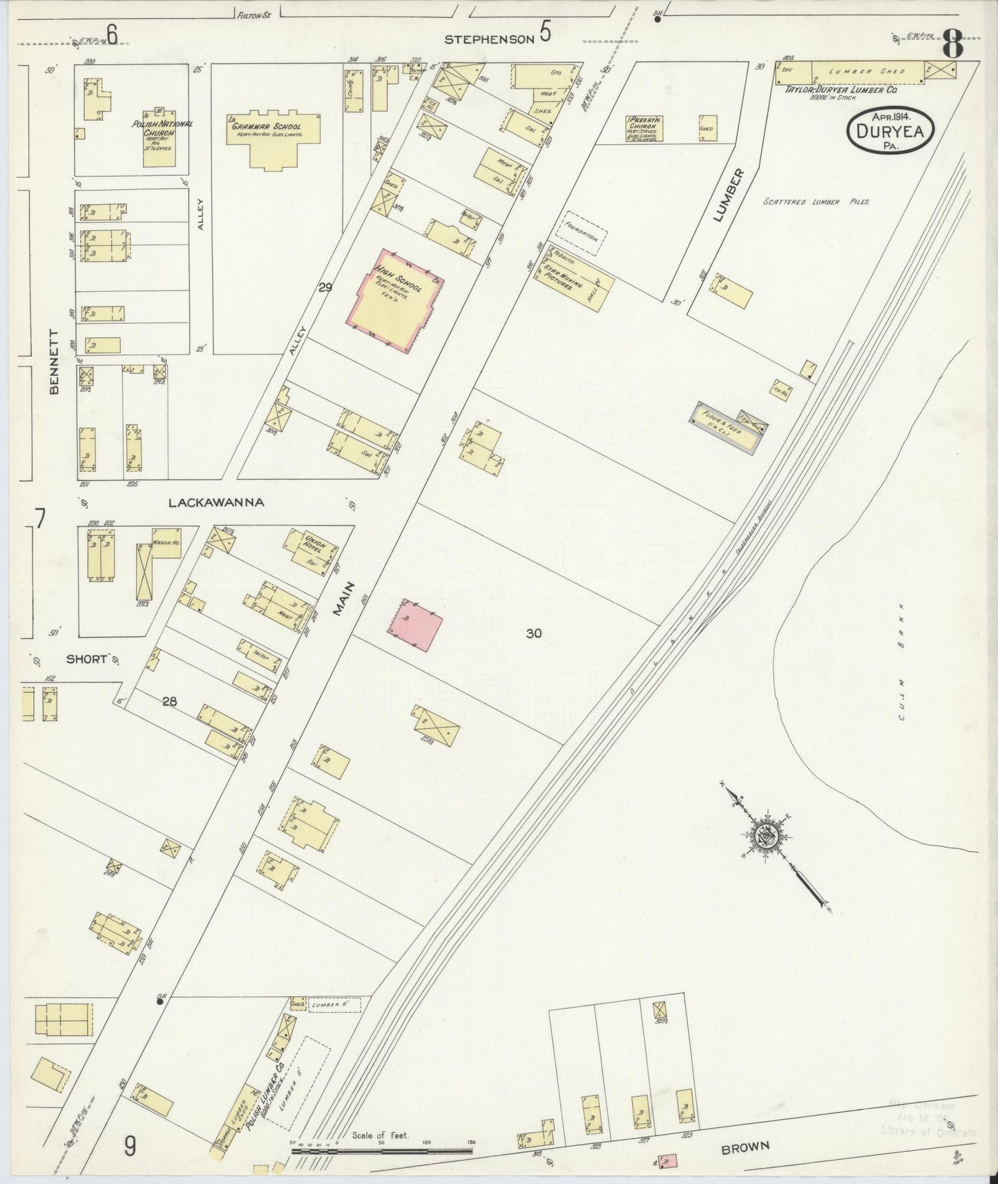 Sanborn Fire Insurance Map from Duryea, Luzerne County, Pennsylvania (1914), Sheet #0008 - Historic Sanborn Fire Insurance Map Print, vintage old map wall art, antique decor, genealogy gift, Pennsylvania Pennsylvania map