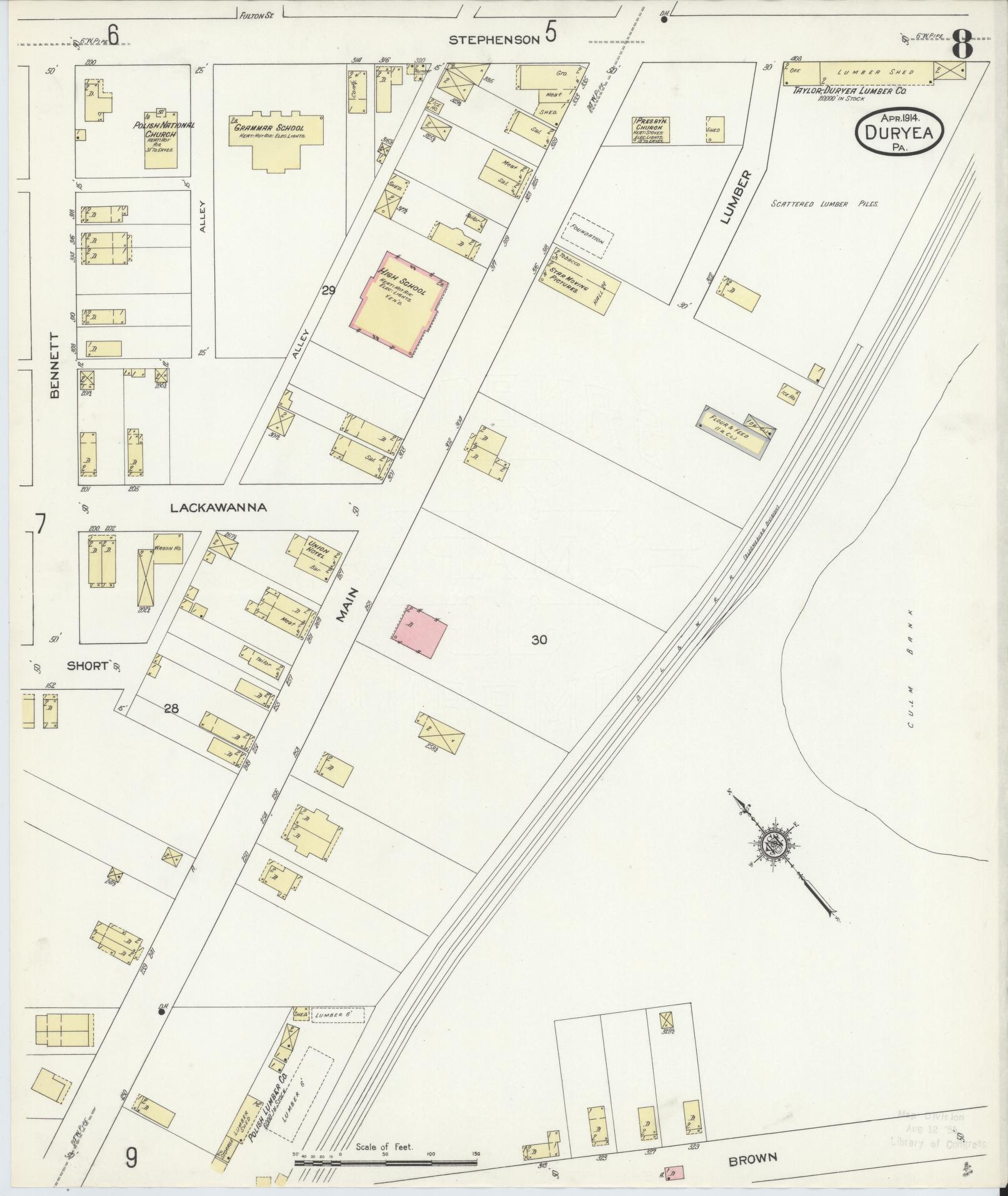 Sanborn Fire Insurance Map from Duryea, Luzerne County, Pennsylvania (1914), Sheet #0008 - Historic Sanborn Fire Insurance Map Print, vintage old map wall art, antique decor, genealogy gift, Pennsylvania Pennsylvania map