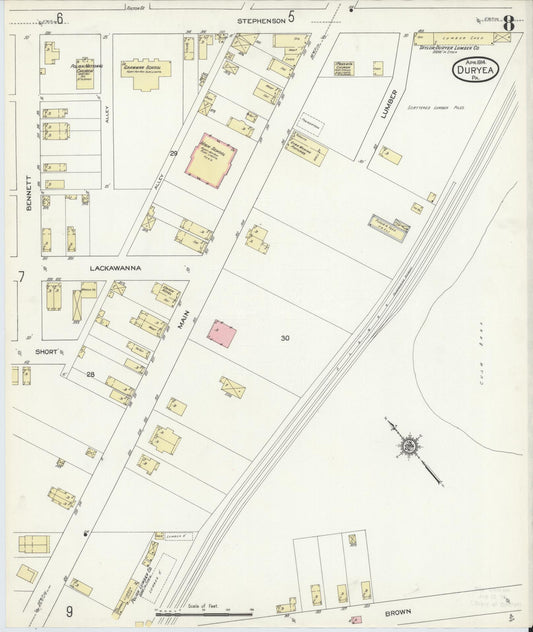Sanborn Fire Insurance Map from Duryea, Luzerne County, Pennsylvania (1914), Sheet #0008 - Historic Sanborn Fire Insurance Map Print, vintage old map wall art, antique decor, genealogy gift, Pennsylvania Pennsylvania map