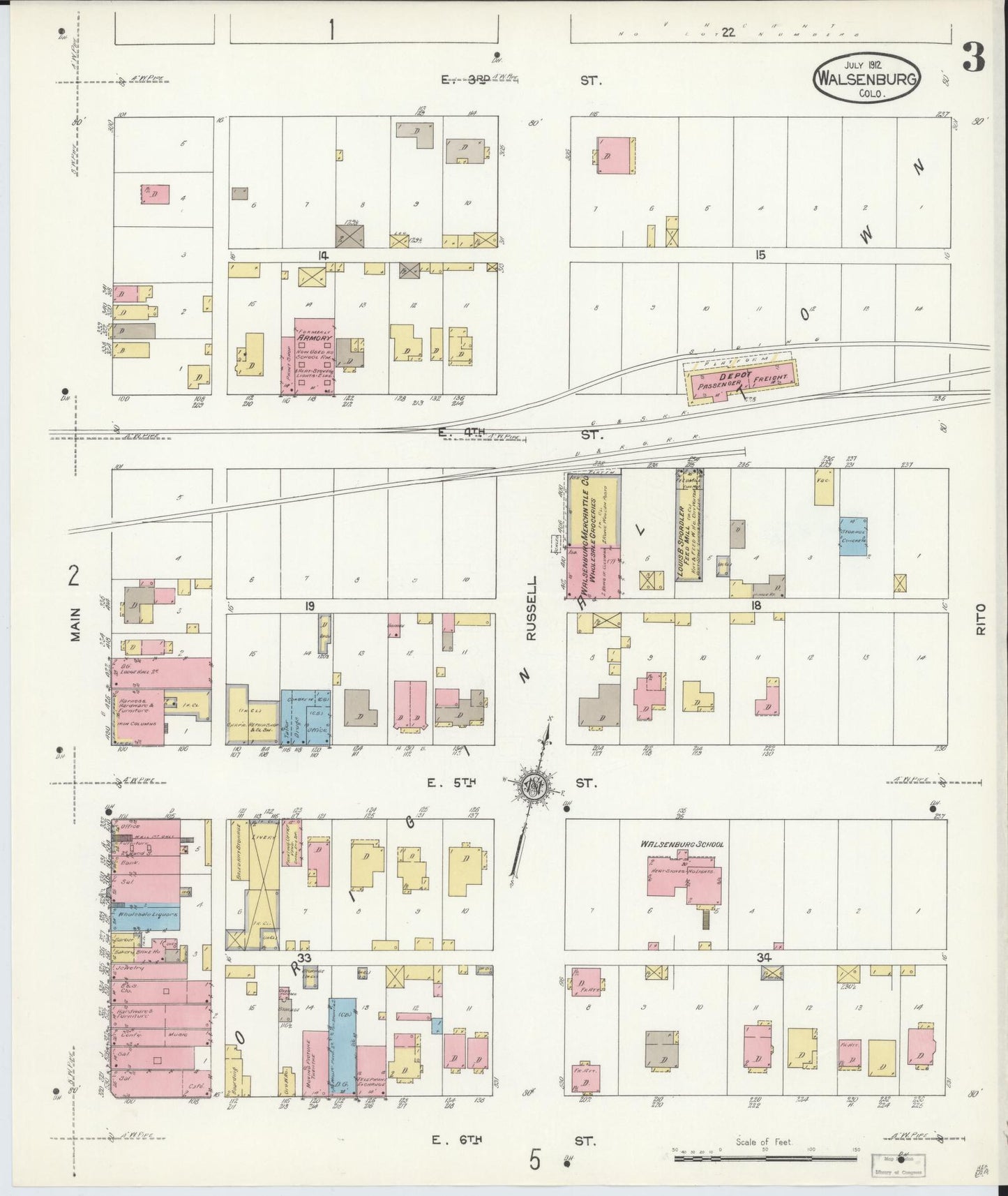 Sanborn Fire Insurance Map from Walsenburg, Huerfano County, Colorado (1912), Sheet #0003 - Complete Map Set gallery image, historic Sanborn map, vintage wall art, Colorado Colorado