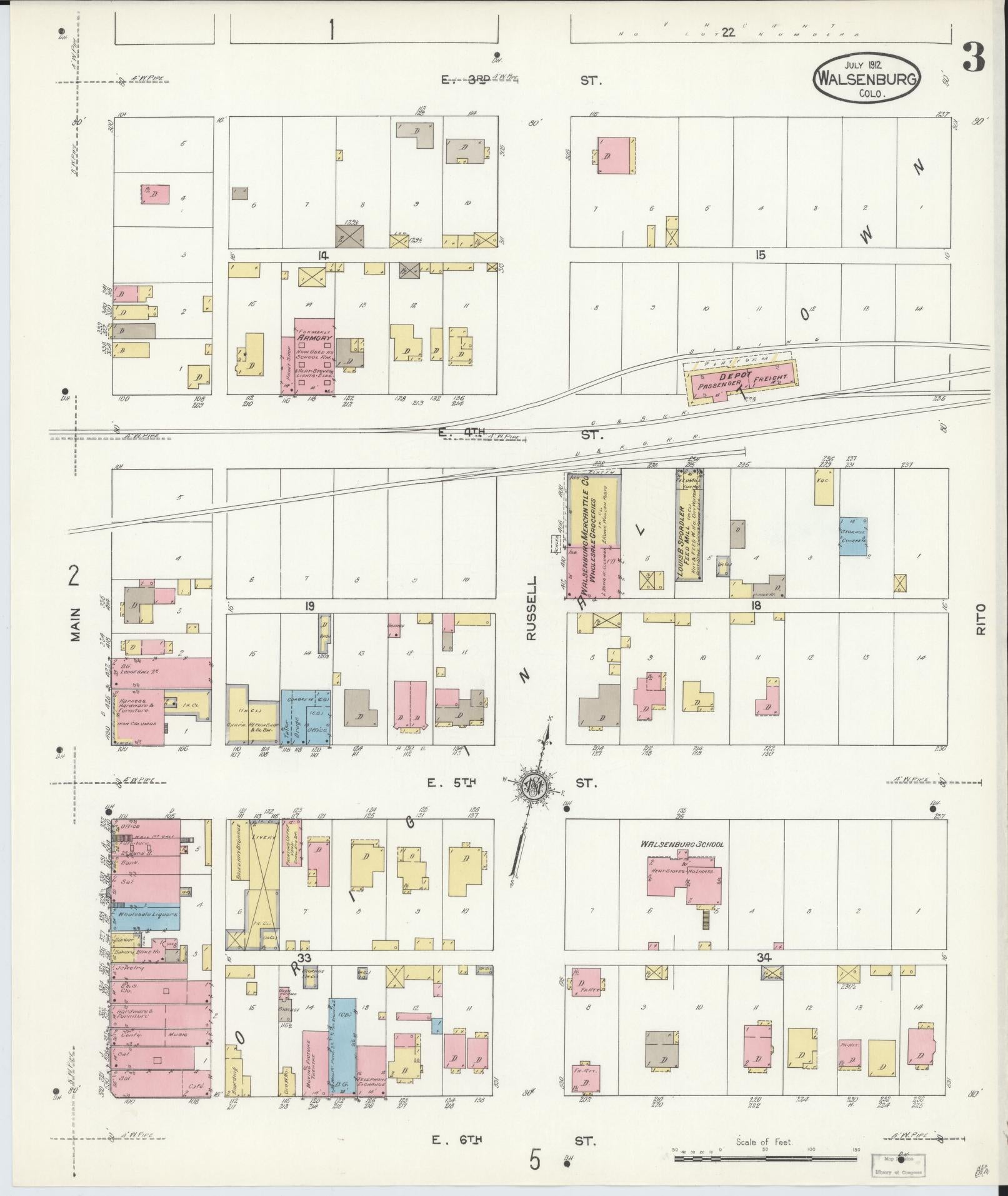 Sanborn Fire Insurance Map from Walsenburg, Huerfano County, Colorado (1912), Sheet #0003 - Complete Map Set gallery image, historic Sanborn map, vintage wall art, Colorado Colorado