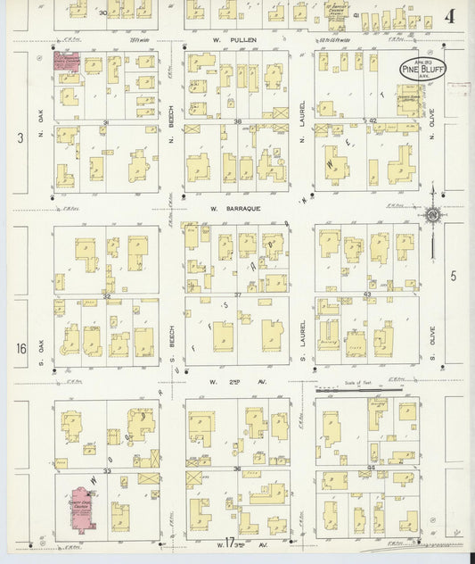 Sanborn Fire Insurance Map from Pine Bluff, Jefferson County, Arkansas (1913), Sheet #0004 - Historic Sanborn Fire Insurance Map Print, vintage old map wall art, antique decor, genealogy gift, Arkansas Arkansas map