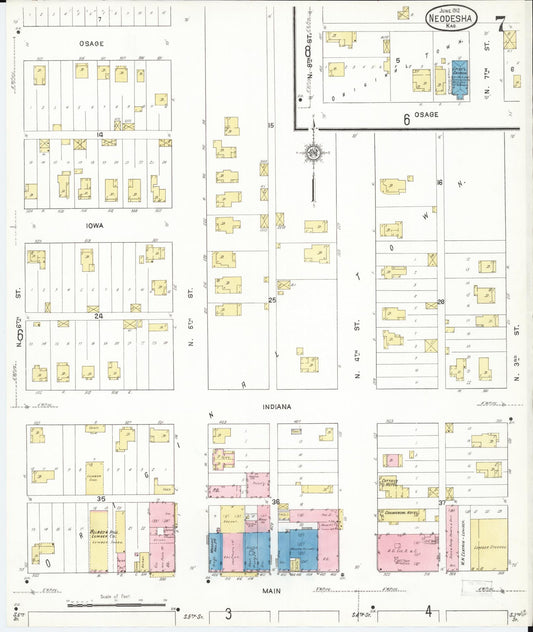 Sanborn Fire Insurance Map from Neodesha, Wilson County, Kansas (1912), Sheet #0007 - Historic Sanborn Fire Insurance Map Print, vintage old map wall art, antique decor, genealogy gift, Kansas Kansas map
