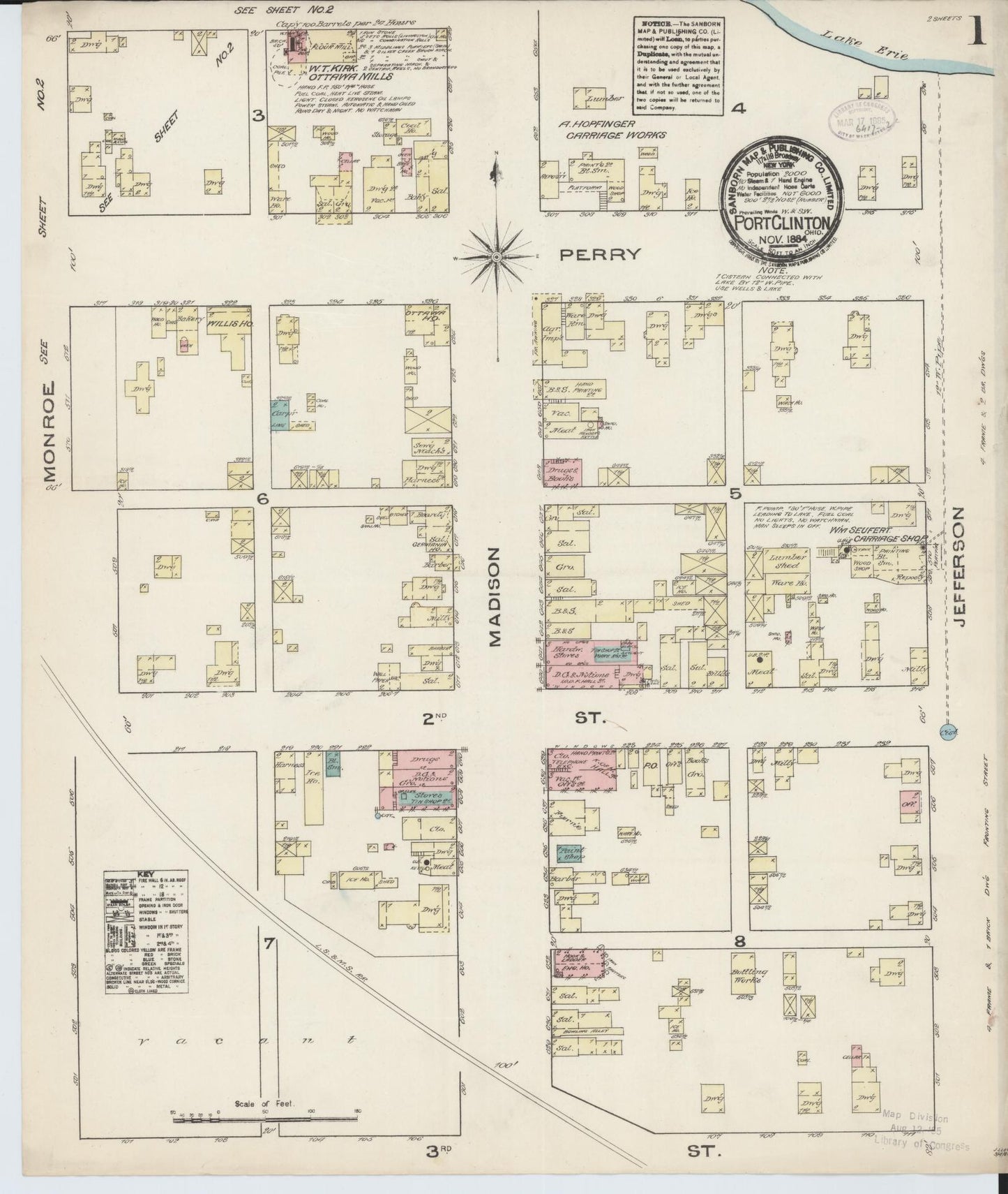 Sanborn Fire Insurance Map from Port Clinton, Ottawa County, Ohio (1884), Sheet #0001 - Complete Map Set gallery image, historic Sanborn map, vintage wall art, Ohio Ohio