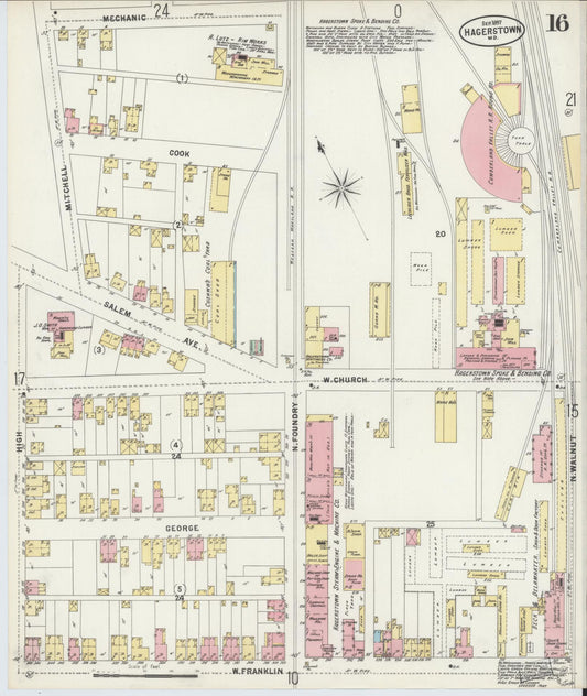 Washington, Maryland - 1897 - Sanborn Fire Insurance Map, Sheet #0016 - Historic Sanborn Fire Insurance Map Print, Washington Maryland 1897 0016 vintage old map wall art
